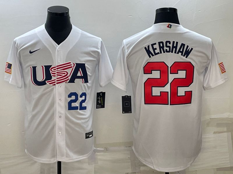 Men 2023 World Cub USA 22 Kershaw White Nike MLB Jersey